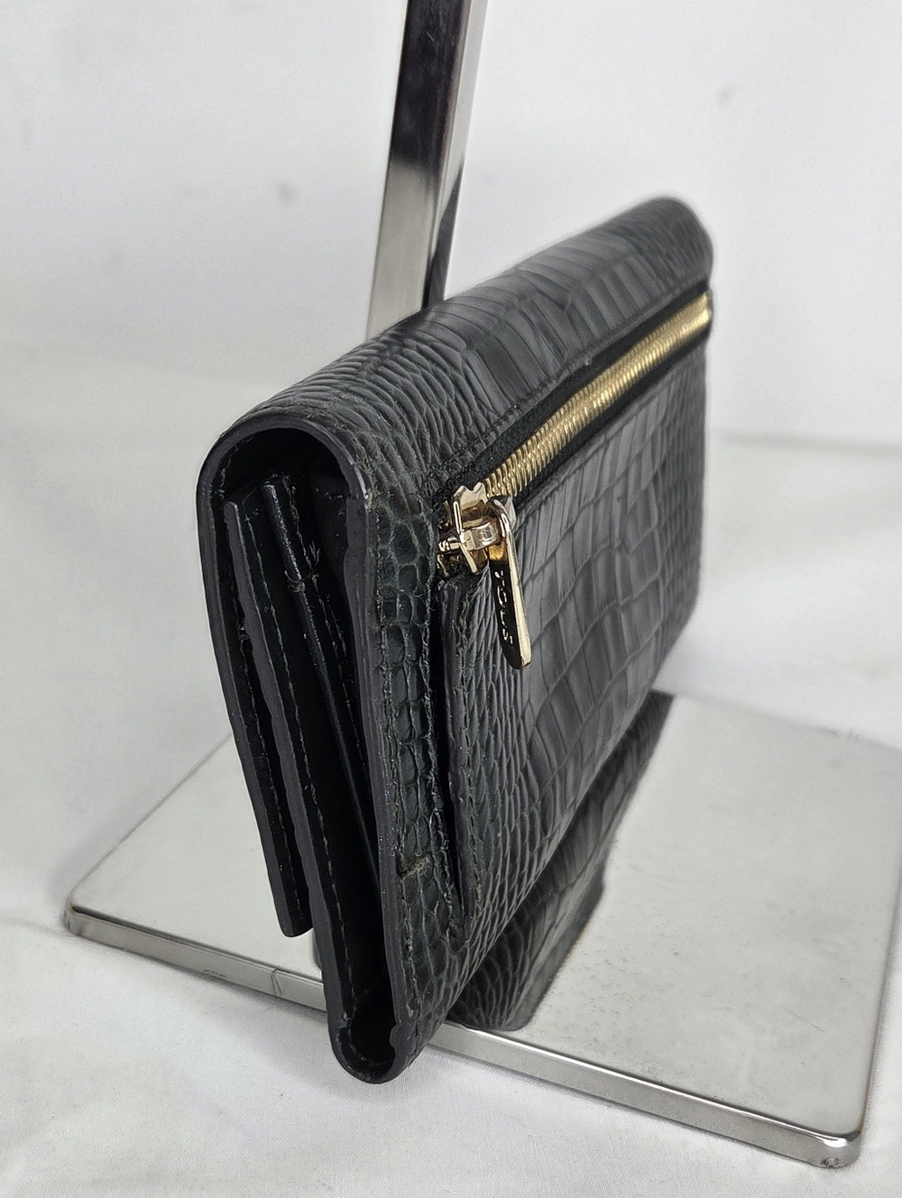 TOUS Dark Green Croc-Embossed Leather Wallet - Picture 4 of 16